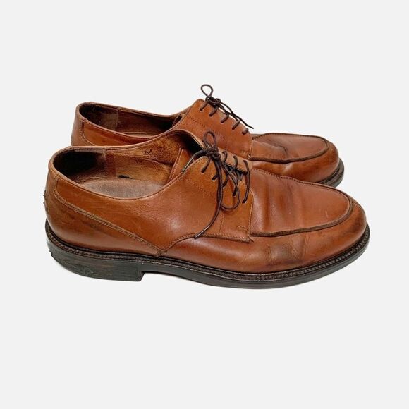 Johnston & Murphy Men's Shoes Oxfords Brown Leather Apron Toe Made in Italy - 10 - Picture 1 of 13